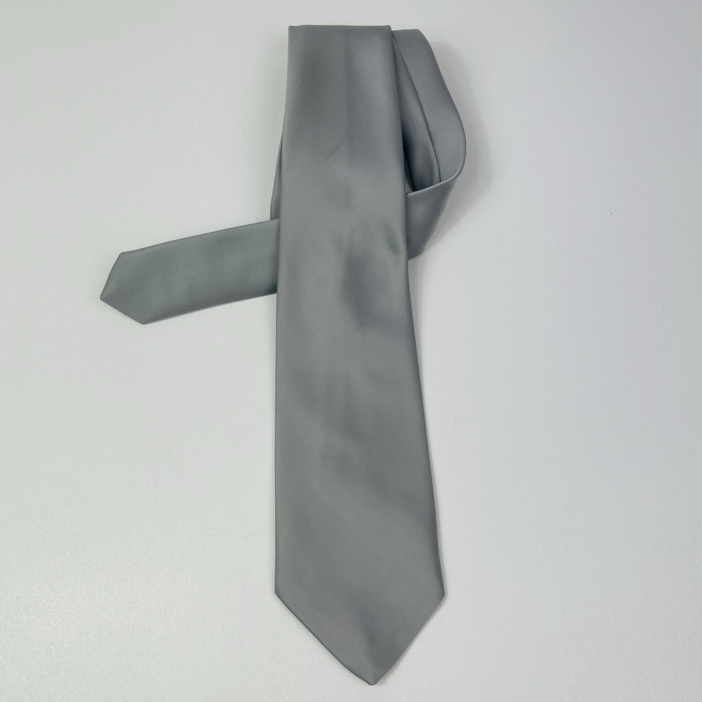 Mens Jo Renoir Paris Mens Tie Silver Solid Color‎ Block Polyester Blend